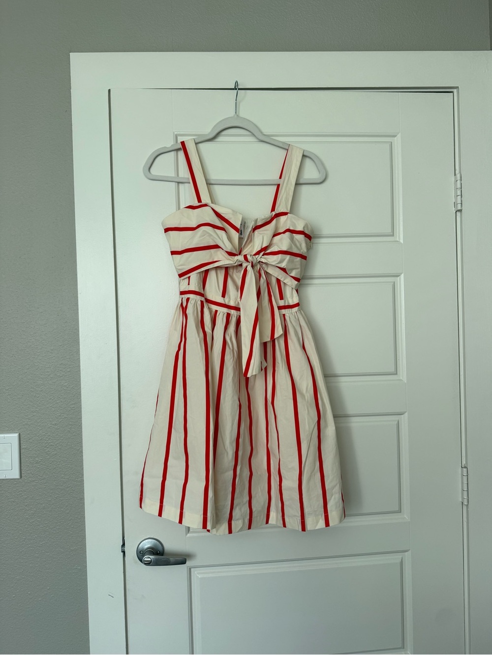 glam Cream and Red Striped Tie-Front Mini Dress